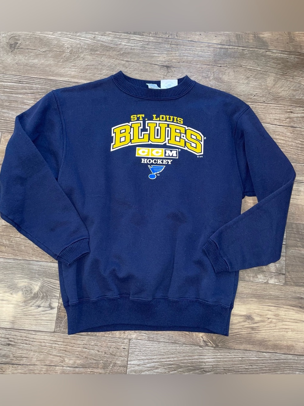 CCM Navy Crewneck Sweatshirt with Yellow St. Louis Blues Logo